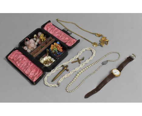 A Collection of Various Jewellery to Comprise Necklaces, Brooches etc In Vintage Leather Mounted Case 