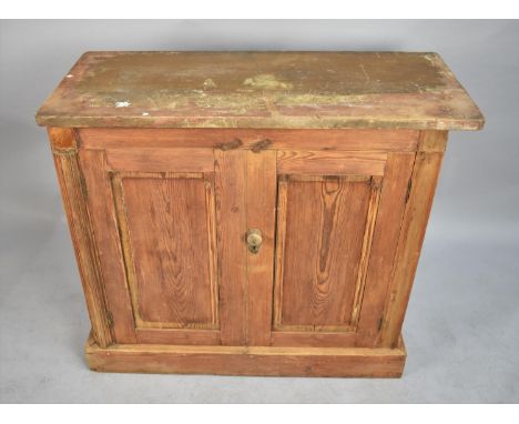 A Vintage Pine Side Cabinet with Panelled Doors and Plinth Bases, 101cms Wide 