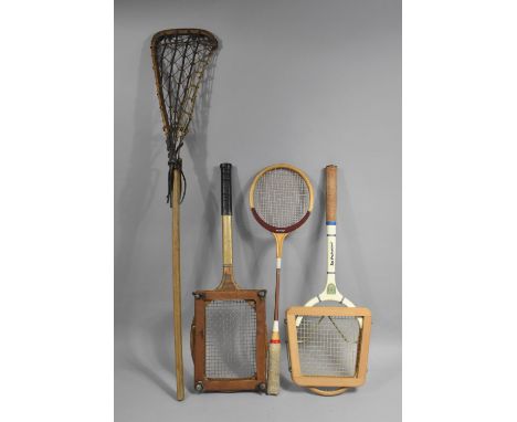 A Collection of Various Vintage Rackets and Lacrosse Stick 