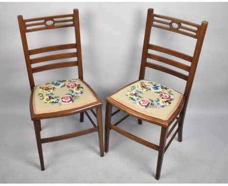 A Pair of Edwardian Mahogany Tapestry Seated Bedroom Chairs 