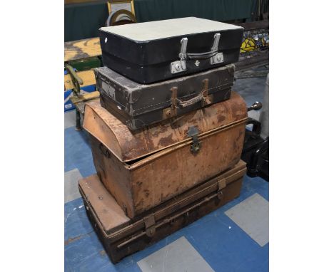 A Collection of Various Vintage Trunks and Cases to include Metal Examples, Leather Etc, Varying Condition Issues, Largest 89
