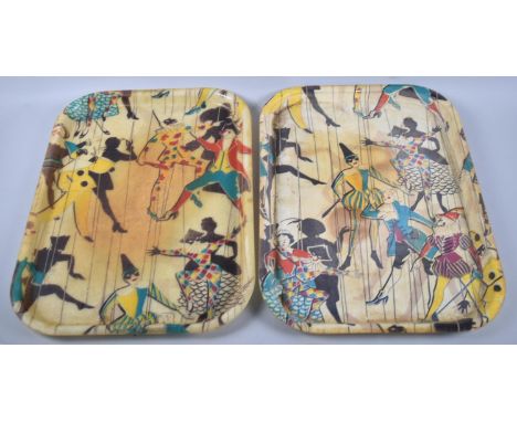 A Pair of 1970s French Trays by Manover with Clown Puppet Decoration, 46x34cms 