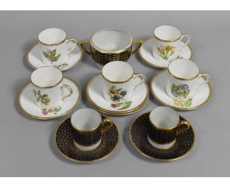 A Part Set of Royal Worcester Coffee Cans and Saucers Decorated with Flowers Together with Two Solian Ware China Coffee Cans 