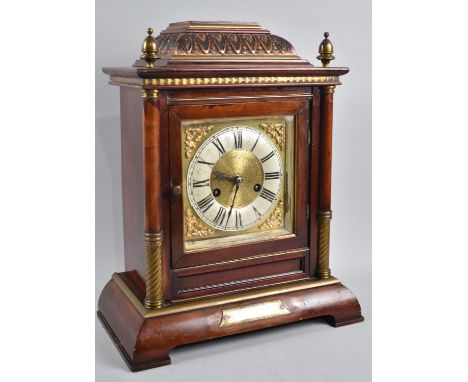 A German Mahogany Cased Presentation Bracket Clock, Paper Label Inscribed HAC 14 Day Strike, Number 3212, With Key and Pendul