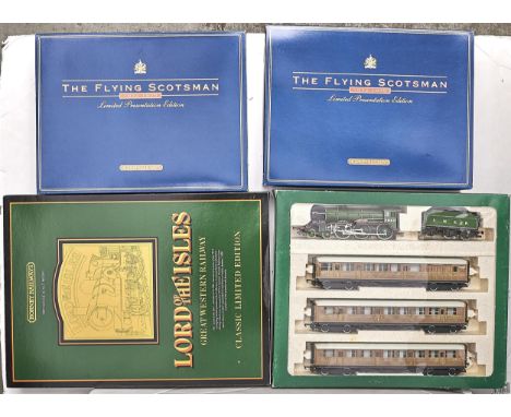 Model railways. Four Hornby 00 gauge boxed train sets, comprising "Flying Scotsman" 1972-1975 (2),"Lord of the Isles" and Gre
