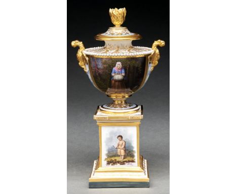 Literary Interest. A Barr, Flight &amp; Barr urn and cover, c1810-1813, with gilt eagle handles and applied pearl border, the