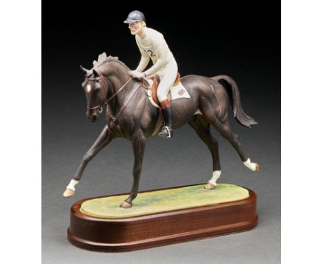 A Royal Worcester equestrian model of "Laurieston" and Richard Meade O.B.E. designed by Doris Lindner, introduced 1974, 30.5c