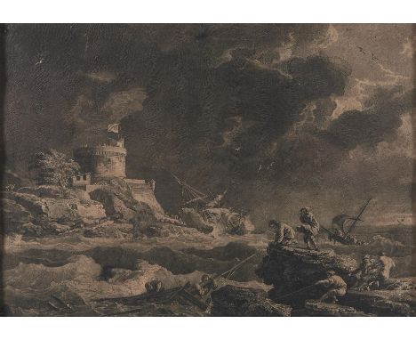 Nicolas de Launay (1739-1792) after Georges-Frederic Meyer - La Chute Dangereuse, engraving and a similar contemporary engrav