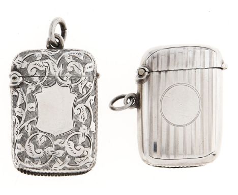 Two silver vesta cases, 38 and 40mm, both Birmingham, by different makers, 1898 and 1921, 1oz 1dwts  Both in good condition, 