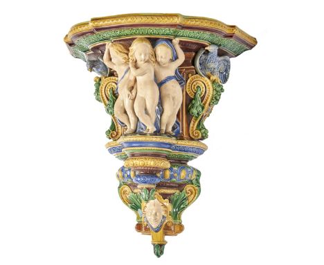 A Minton majolica 'large French' wall bracket, c1870, 36cm h, impressed 388  Good condition