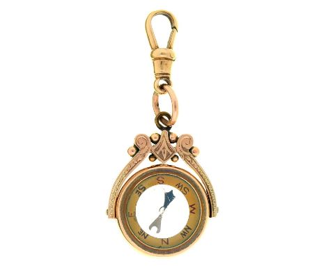 An Edwardian 9ct gold watch fob compass, 29mm, Birmingham 1907, 7.4g  Good condition