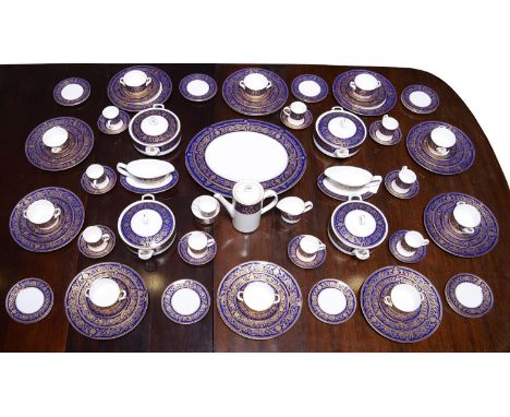 A Royal Worcester cobalt and gilt Sandringham pattern dinner service, c1969, gilt printed mark (97)  First quality and good c