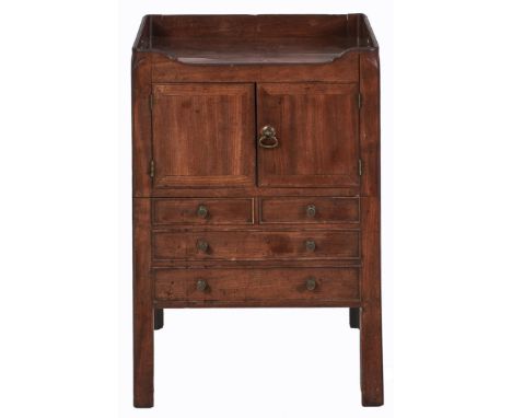 A George III tray top mahogany commode, 73cm h; 43 x 51cm  Old cracks in top; not converted