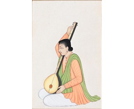 An Indian miniature of a&nbsp;&nbsp;musician, first half 20th c, playing the sitar, 15 x 19.5cm and a Mughal style miniature 
