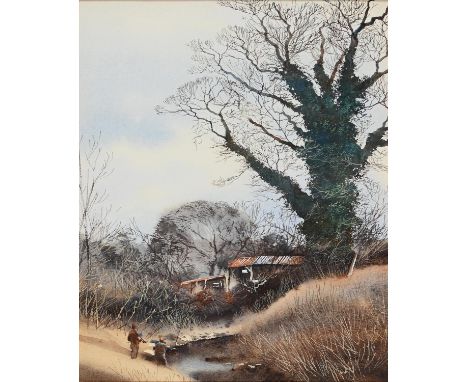 Anthony Fleming, 20th century&nbsp; - Stoke Creek, signed, oil on linen laid on board, 32 x 51cm, R M Bolton - Quayside at Ev