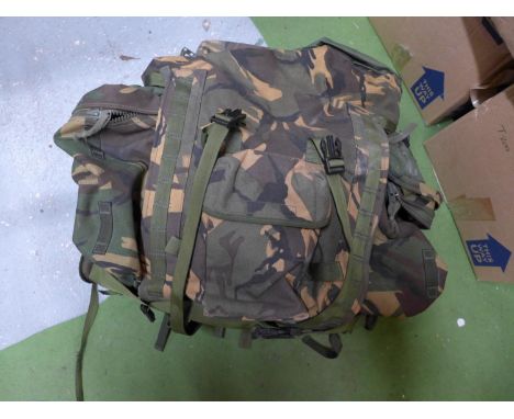 A BRITISH ARMY AS NEW CAMOUFLAGED BURGEN BACK PACK DATED 2004 