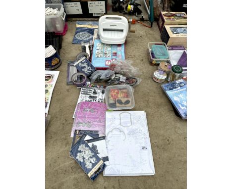 A LARGE ASSORTMENT OF CRAFTING ITEMS TO INCLUDE PAPER, STICKERS AND A HOBBYCRAFT PRINTER ROLLER ETC 
