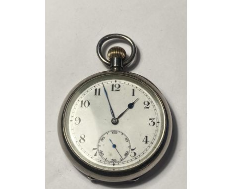 A SILVER POCKET WATCH WITH WHITE ENAMEL FACE SEEN WORKING BUT NO WARRANTY 