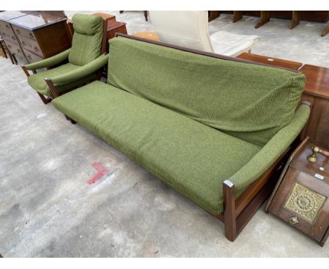 A MID 20TH CENTURY AMFROSIA WOOD SOFA BED 