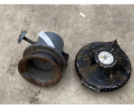 A VINTAGE CAR HORN AND A VINTAGE SERVICE RECORDER 