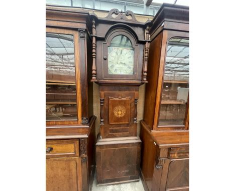 A 19TH CENTURY MAHOGANY AND INLAID EIGHT-DAY LONGCASE CLOCK WITH PAINTED ENAMEL DIAL, J.GROUNDS, WIGAN 