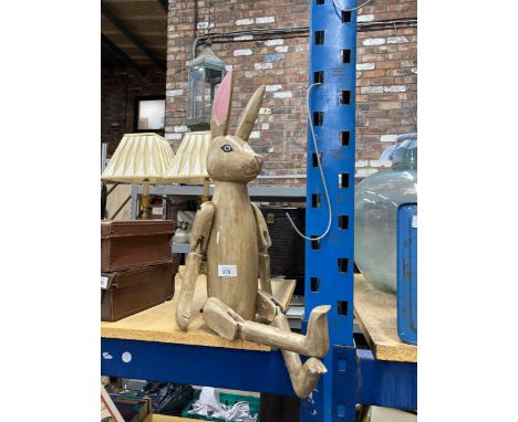 A LARGE ARTICULATED WOODEN SHELF RABBIT, HEIGHT 74CM 