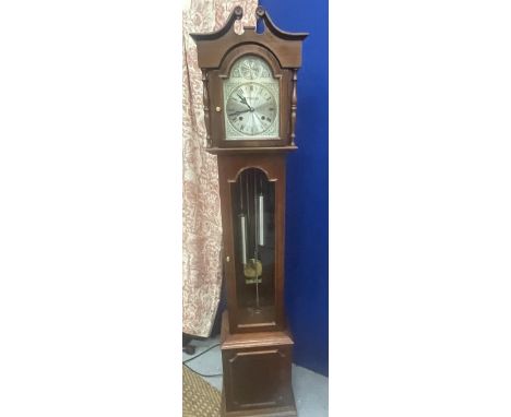 A VINTAGE WOODEN CASED TEMPUS FUGIT GRANDFATHER CLOCK 