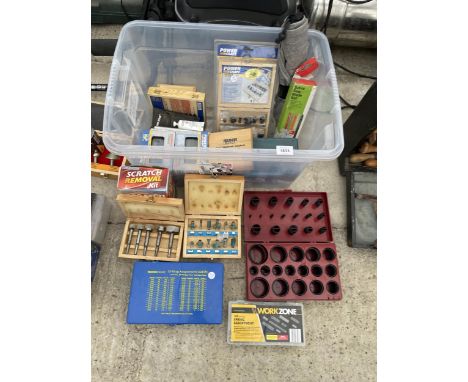 A LARGE ASSORTMENT OF TOOLS TO INCLUDE ROUTER BITS AND SPRING KITS ETC 