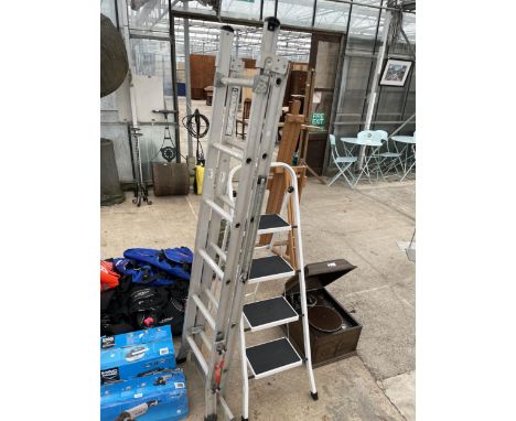 A FOUR RUNG STEP LADDER AND A MULTIFUNCTIONAL FOLDING LADDER 