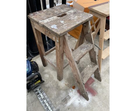 A VINTAGE WOODEN KITCHEN STEP STOOL 