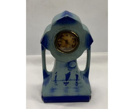 A 1930'S ART DECO MARITIME CERAMIC MANTLE CLOCK, HEIGHT 26CM 