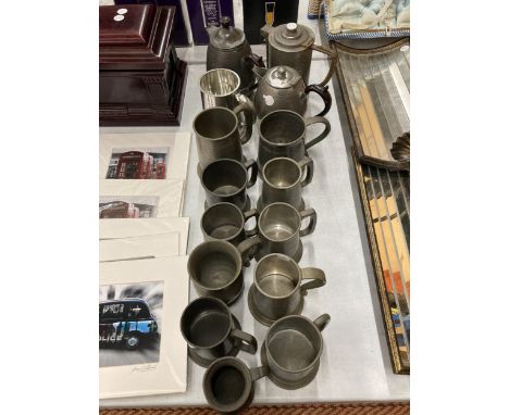 A COLLECTION OF VINTAGE PEWTER TANKARD AND COFFEE POTS 