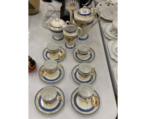 A CHINESE HANDPAINTED COFFEE SET TO INCLUDE A COFFEE POT, SUGAR BOWL, CREAM JUG AND SIX CUPS AND SAUCERS, ONE OF SAUCERS A/F,
