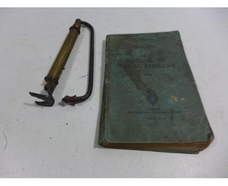 A ROYAL NAVY MANUAL OF NAVAL COOKERY DATED 1936, BRASS SCALES (2) 