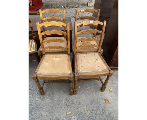 A SET OF FOUR LADDER BACK DINING CHAIRS 