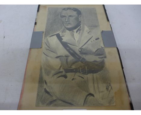 A WORLD WAR II PENCIL SKETCH OF LIEUTENANT COLONEL M.FALLON OF THE ROYAL ARMY MEDICAL CORPS, INDISTINCTLY SIGNED, 25 X 13.5CM