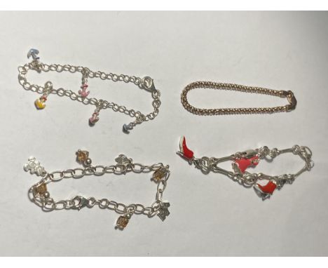 FOUR ASSORTED SILVER BRACELETS 