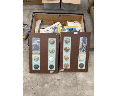 A STORAGE TRUNK WITH AN ASSORTMENT OF TRAVEL GUIDES ETC 