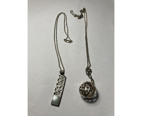 TWO SILVER NECKLACES WITH PENDANTS 