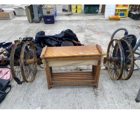 A VINTAGE CAMP BED AND A HORSE CART CHASIS 