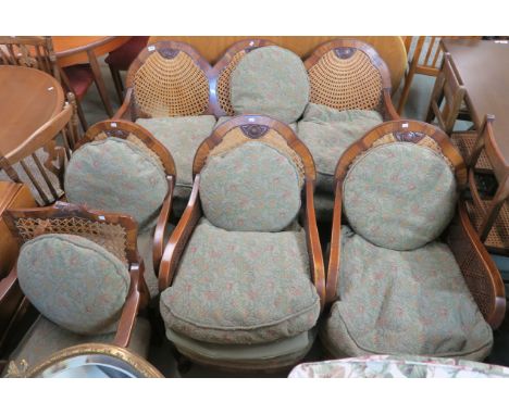 A walnut bergere four piece suite comprising sofa and three chairs and another bergere chair (6) Condition Report: Available 