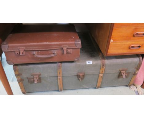 A wood bound travel trunk and small case (2) Condition Report: Available upon request
