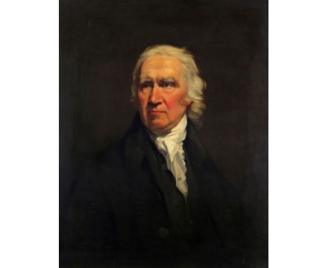 British School 19th Century Portrait of a gentleman, half-length Oil on canvas 76 x 61cm; 30 x 24in ++Relined, some visible r