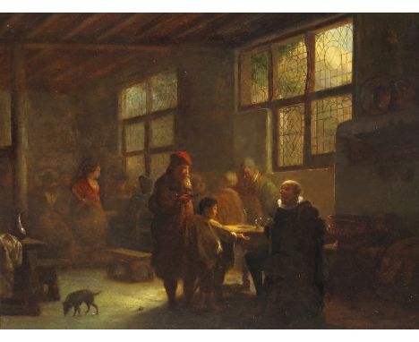 William Linnig (1819-1885) A tavern interior Thought to be signed below frame Oil on panel 46 x 61cm; 18 x 24in ++Good restor