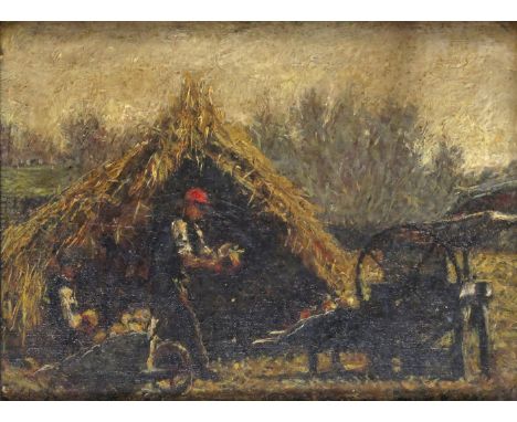 John William Buxton Knight (1842-1908) Turnip gatherers Signed Oil on canvas 25.5 x 35.5cm; 10 x 14in ++Unlined, some rubbing