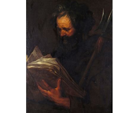Italian School 17/18th Century Portrait of Saint Matthias, holding a book and a battleaxe Oil on canvas 78 x 58cm; 30½ x 23in