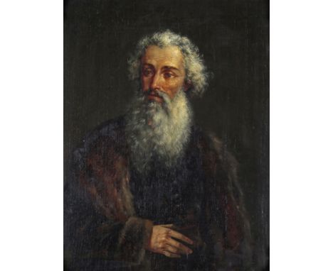 Polish School 19th Century Portrait of a bearded gentleman wearing a fur coat and sash Oil on panel 40 x 30.5cm; 15¾ x 12in +