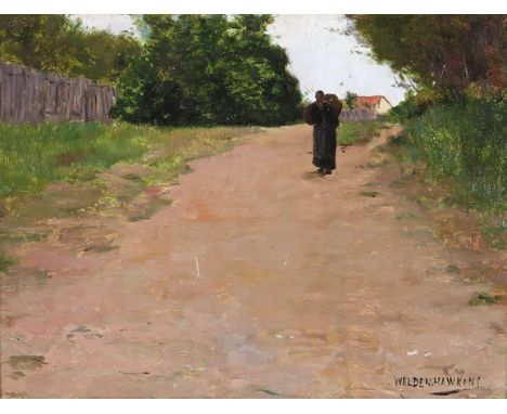 Louis Welden Hawkins (French 1849-1910) Figure on a track in a Breton scene Signed Oil on panel 19 x 26.5cm; 7½ x 10½in ++Pan