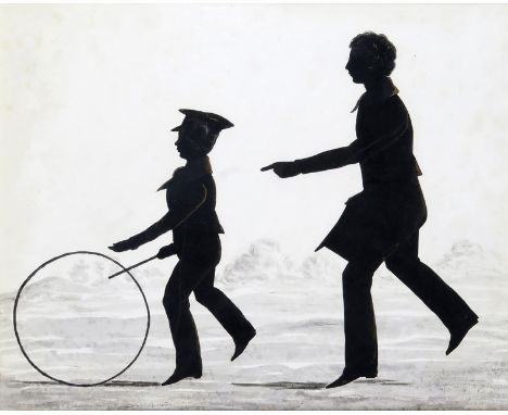 Follower of Augustine Amant Edouart Silhouette of two boys playing Watercolour 26 x 32cm; 10¼ x 12½in