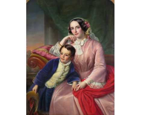 Johann Hermann Kretzschmer (German 1811-1890) Portrait of a mother and son seated in an interior Signed and dated 1852 Oil on